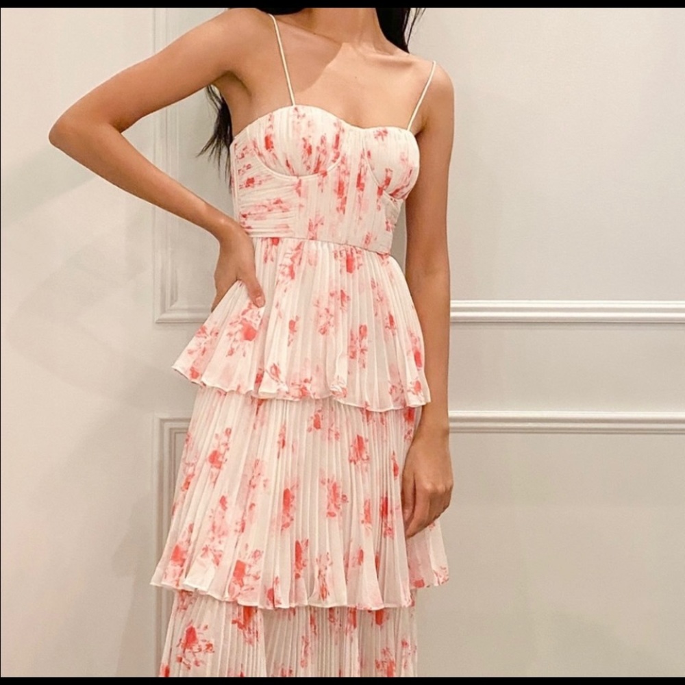 Self-portrait tiered floral print white midi dress